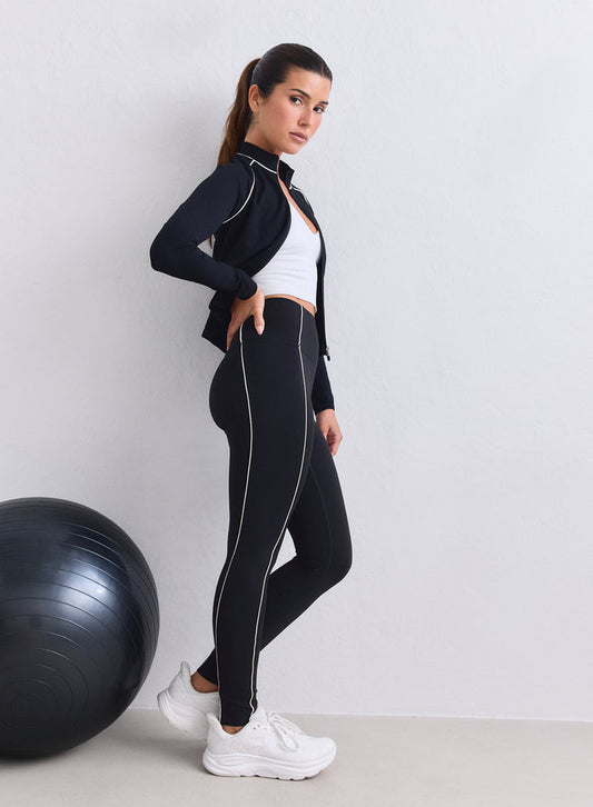 Black aim'n Sense Contrast Tights with white piping and a second skin feel. [XS-165cm]