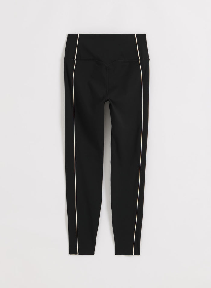 Black high-waisted aim'n Sense Contrast Tights featuring white vertical piping and a second skin feel.