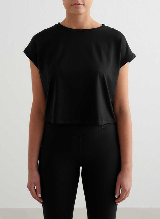 Black Soft Basic Roll Sleeve Top