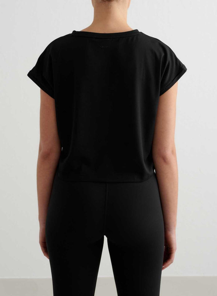 Black Soft Basic Roll Sleeve Top
