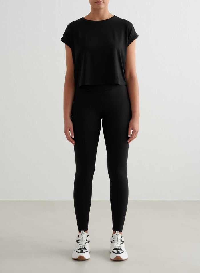 Black Soft Basic Roll Sleeve Top