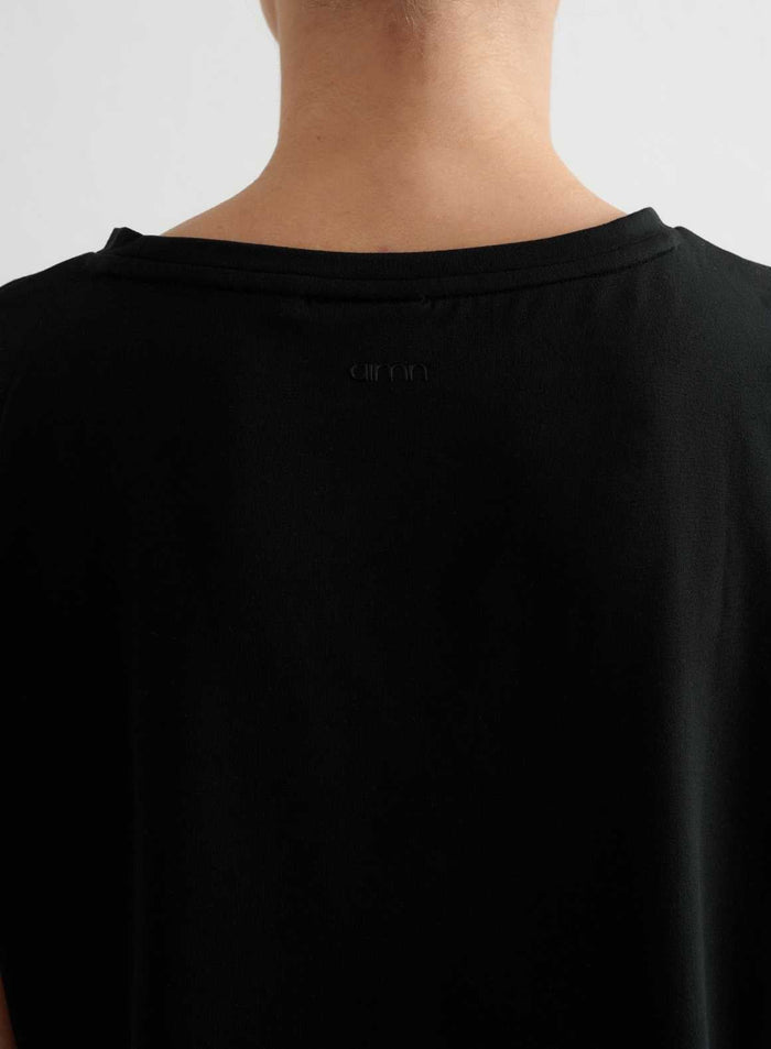 Black Soft Basic Roll Sleeve Top