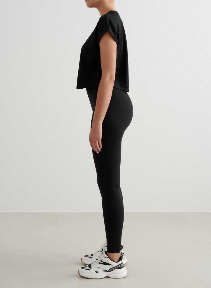 Black Soft Basic Roll Sleeve Top