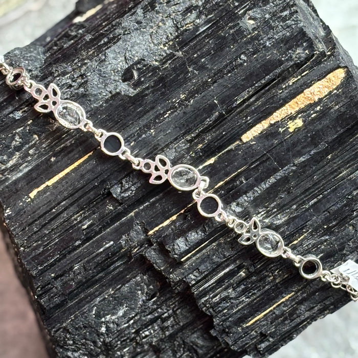 Black Tourmaline and Tourmilated Quartz Sterling Silver Bracelet