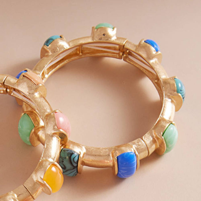 Blue Stone Pointed Stretch Bangle Bracelet