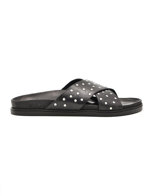 Brador Narau Cross Strap Sandal in Studded Washed Black