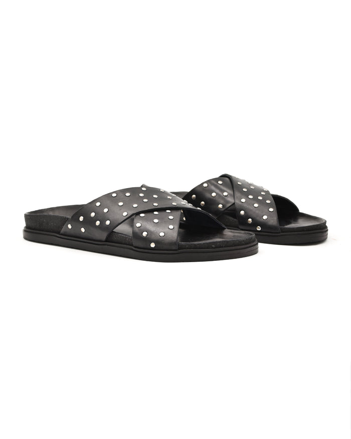 Brador Narau Cross Strap Sandal in Studded Washed Black