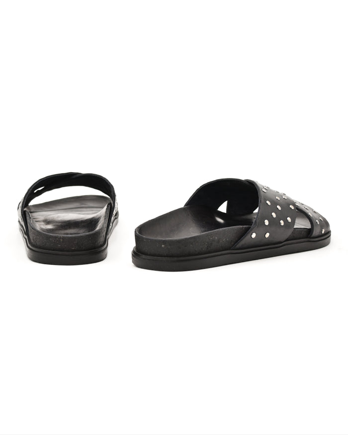 Brador Narau Cross Strap Sandal in Studded Washed Black