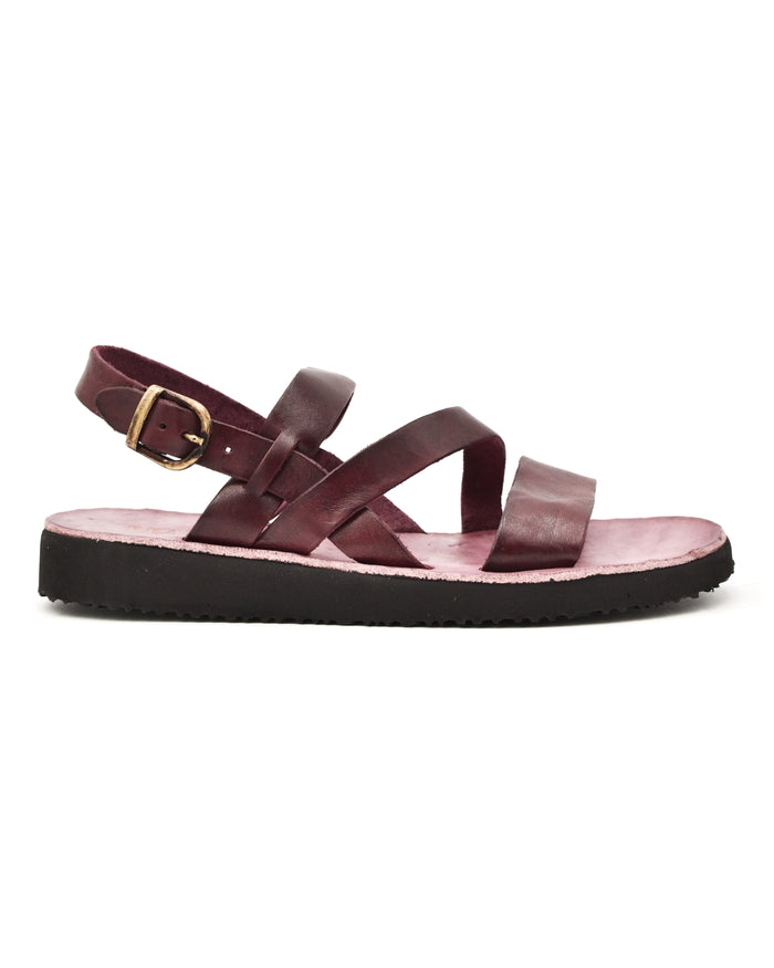 Brador Strappy Sandal in Washed Burgundy