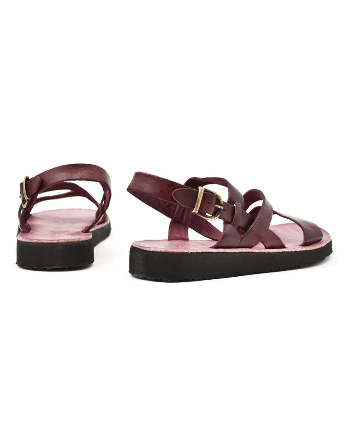 Brador Strappy Sandal in Washed Burgundy