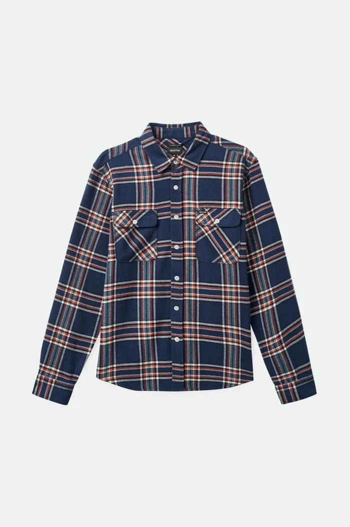 BRIXTON - BOWERY L/S FLANNEL WASHED NAVY/OFF WHITE/TERRACOT