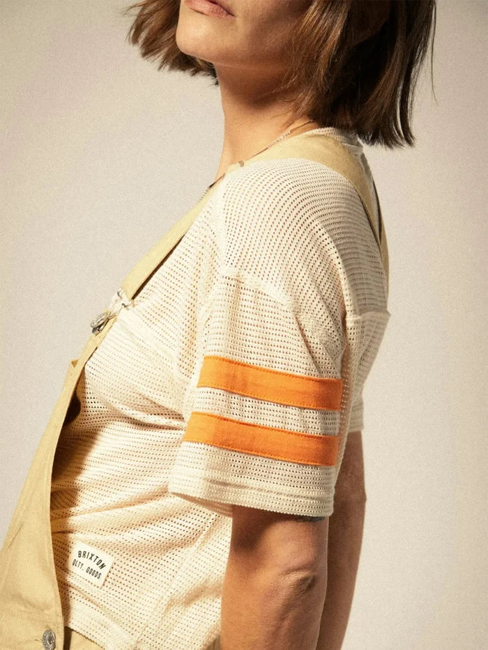 BRIXTON - VARSITY FOOTBALL MESH TEE - WHITECAP