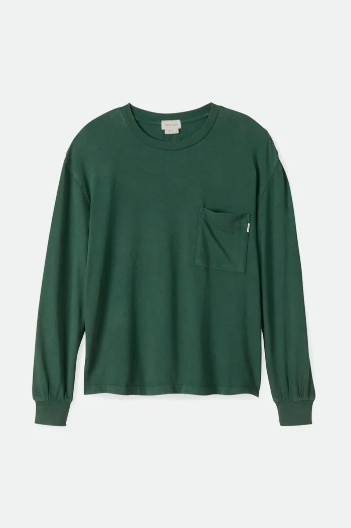 BRIXTON - WOMENS CAREFREE L/S POCKET TEE PINE NEEDLE