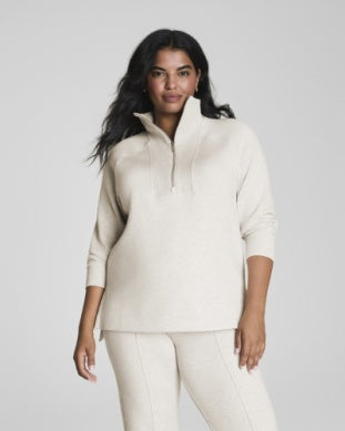 Brushed Airessentials Half Zip Tunic-Heather Cream