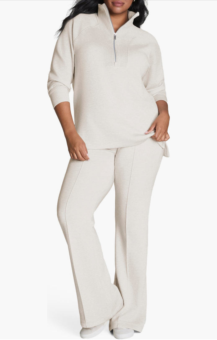 Brushed Airessentials Half Zip Tunic-Heather Cream