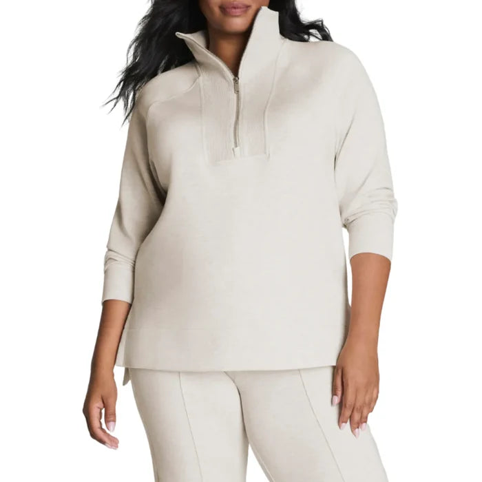 Brushed Airessentials Half Zip Tunic-Heather Cream