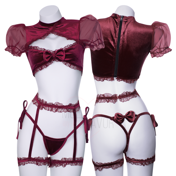 Burgundy Velvet Lace Sweetheart Lingerie