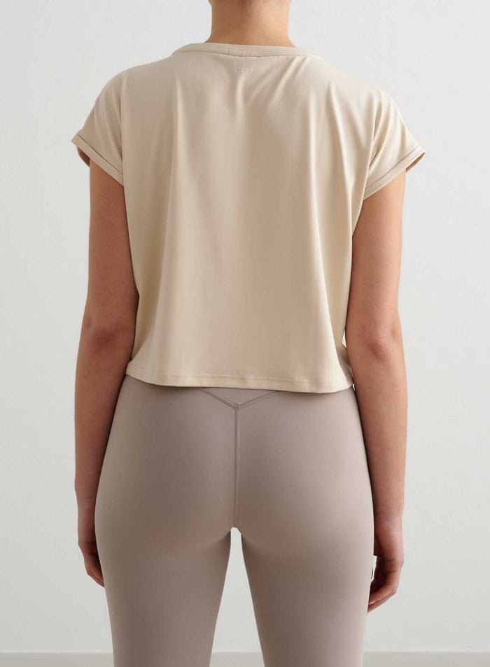 Café Au Lait Soft Basic Roll Sleeve Top