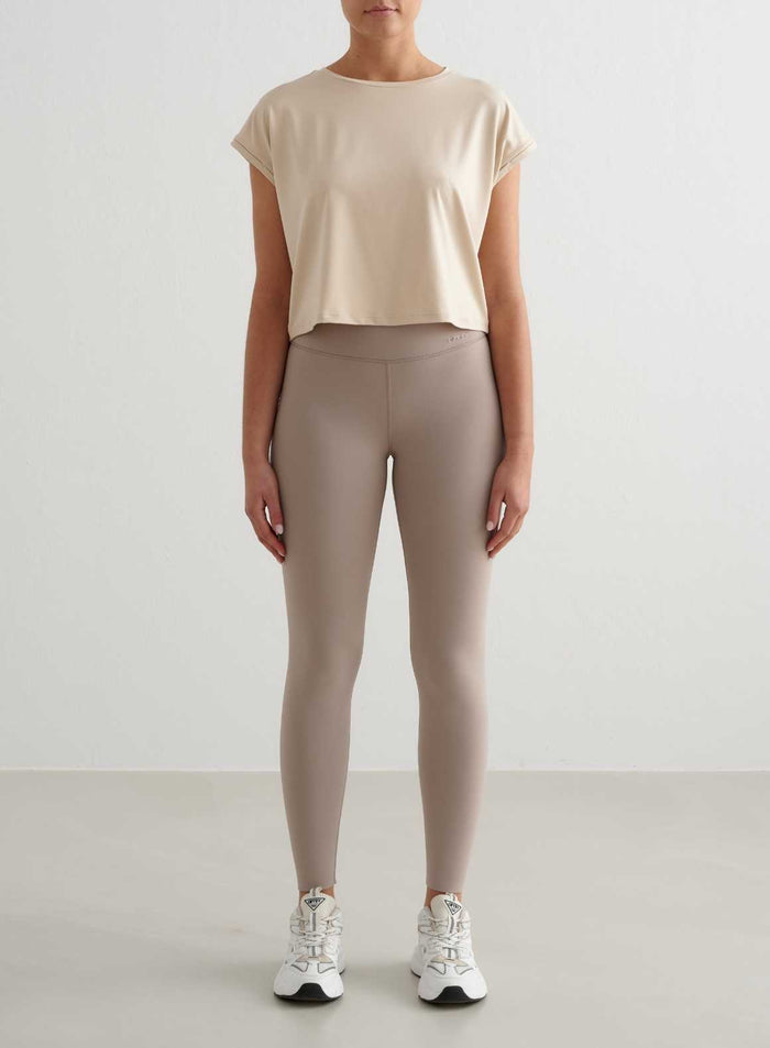 Café Au Lait Soft Basic Roll Sleeve Top