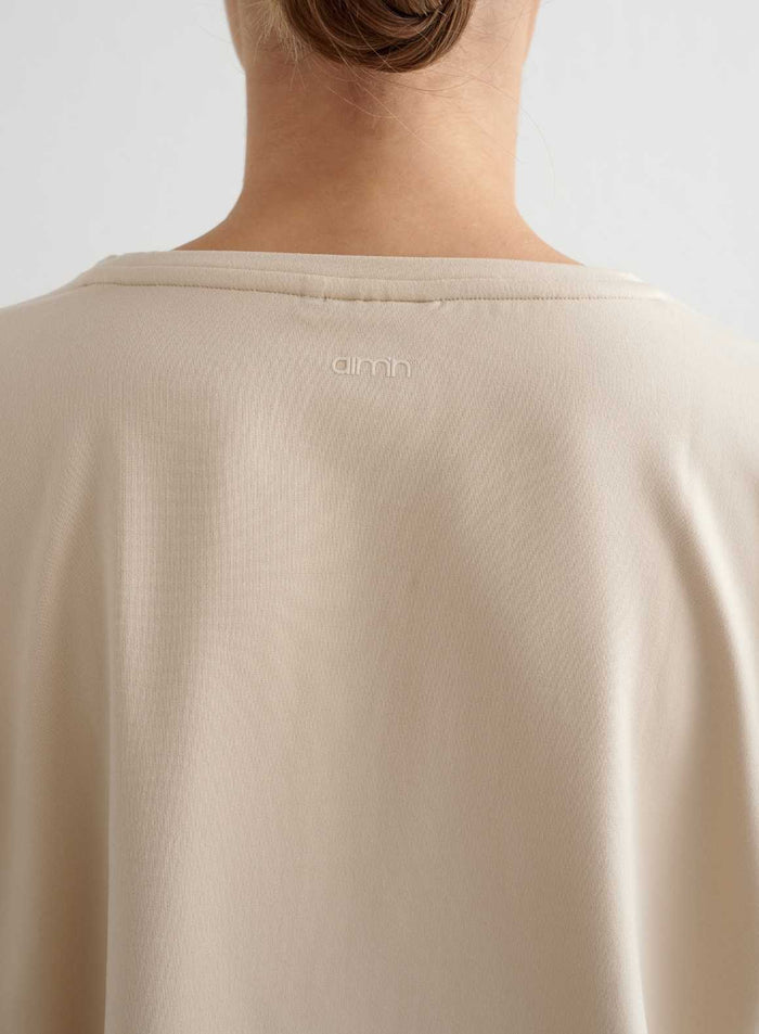 Café Au Lait Soft Basic Roll Sleeve Top