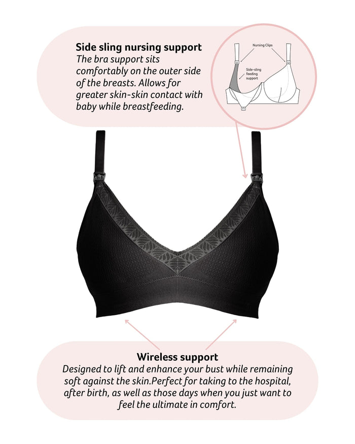 Technical Features of Caress Bamboo Wirefree Nursing Bra in Black
