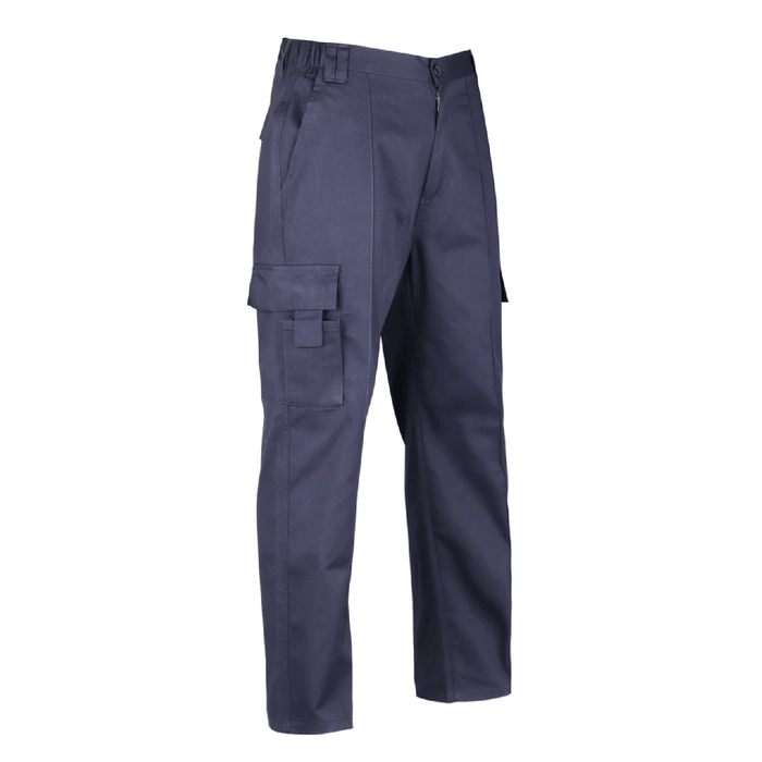 Navy blue cargo pants on a white background