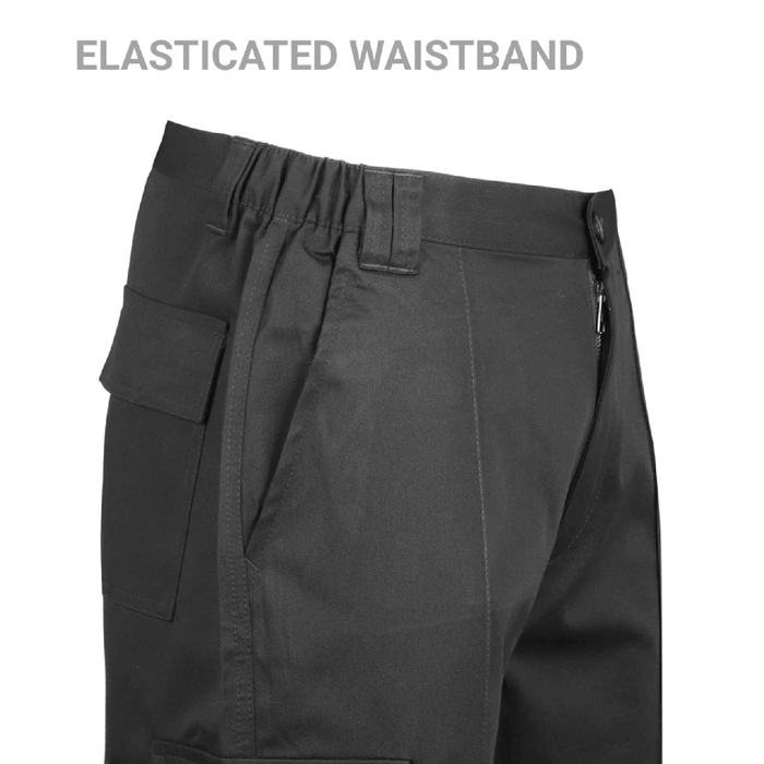 Black cargo work trouser waist close look on a white background