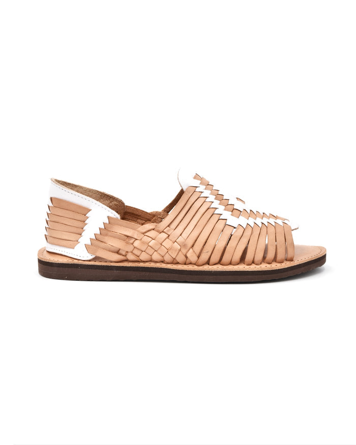 Chamula Chichen Open-Toe White & Tan Huarache