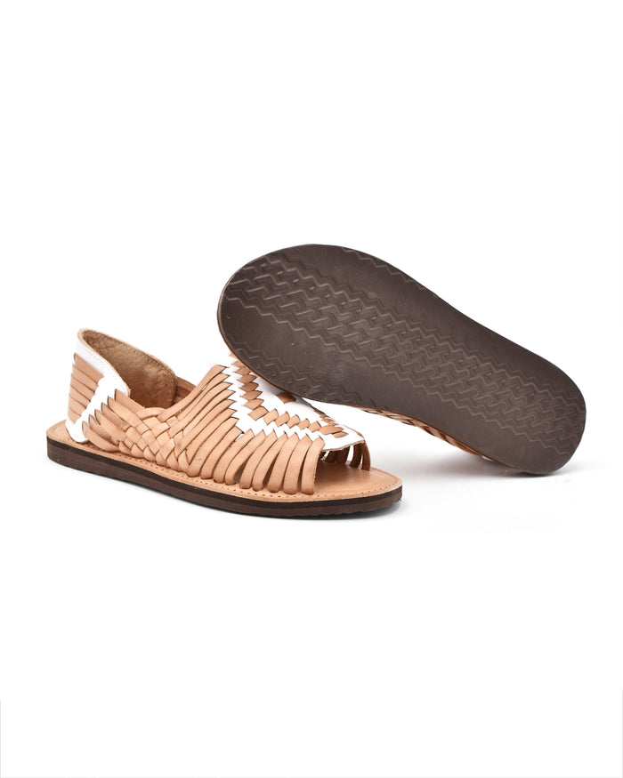 Chamula Chichen Open-Toe White & Tan Huarache