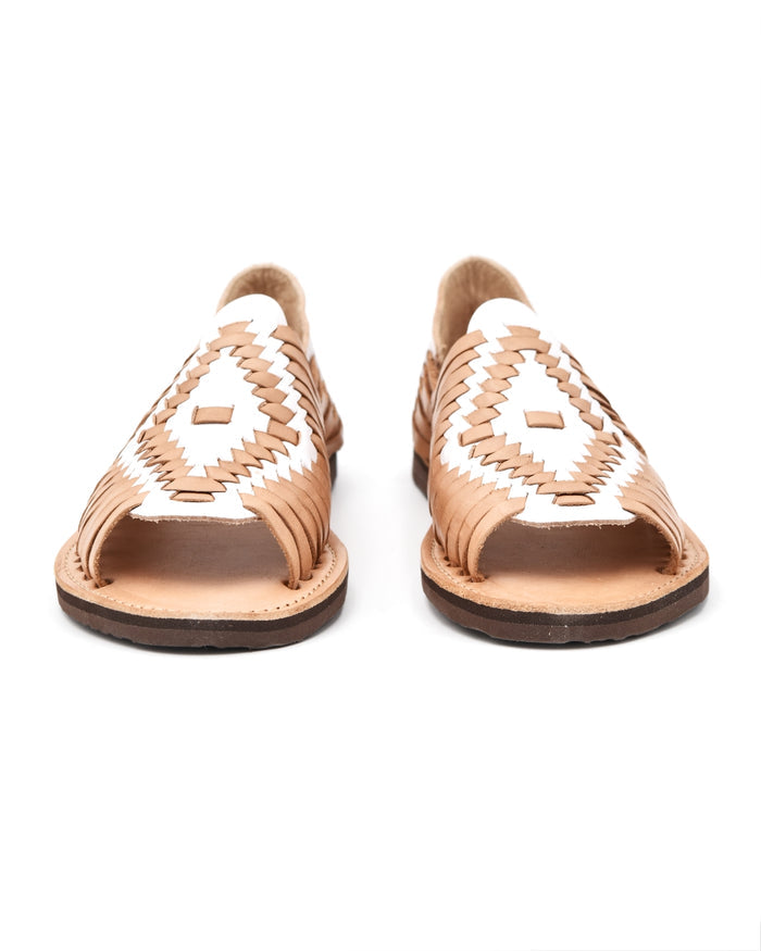 Chamula Chichen Open-Toe White & Tan Huarache
