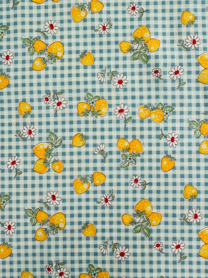 Check & Strawberry - Blue (B) - 30's Collection - Atsuko Matsuyama - Yuwa