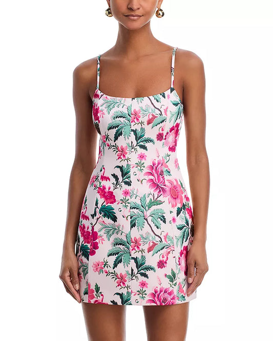 Christa York Satin Christa FLR Mini Dress-Pink Icing Floral