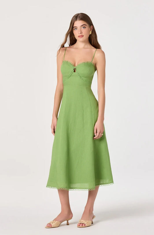 Christie Sweetheart Linen Dress-Green