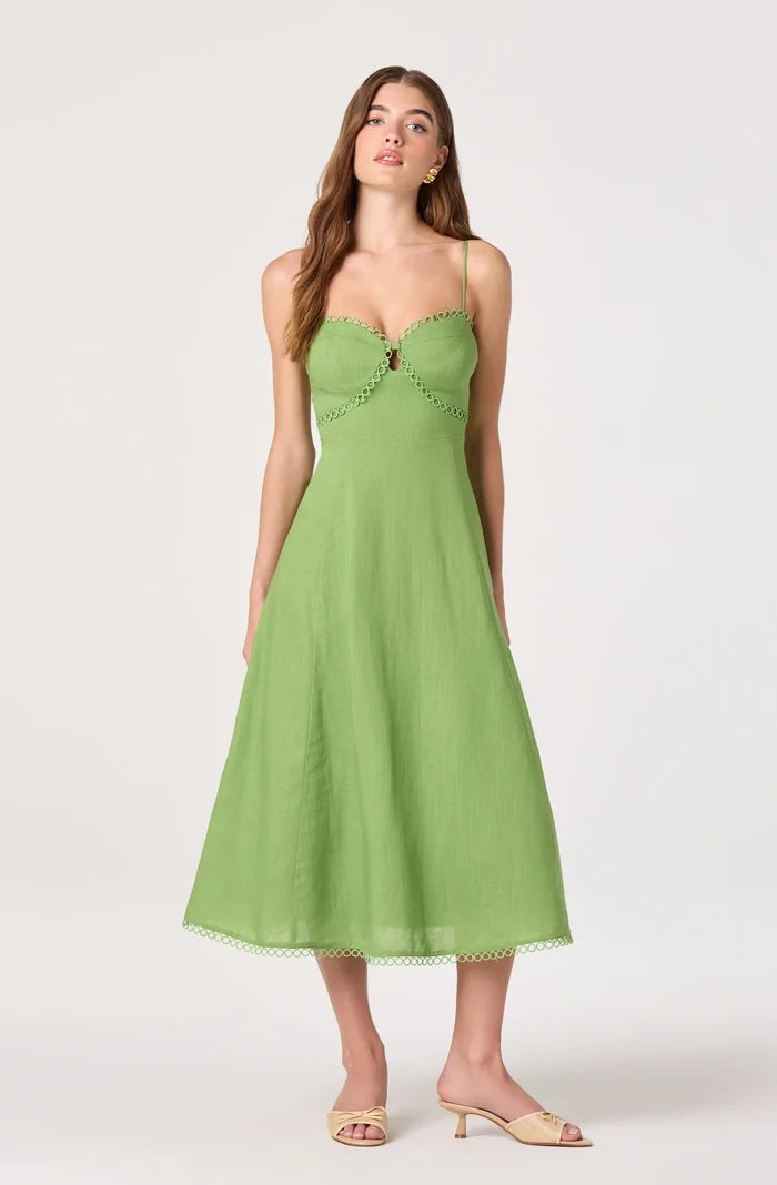 Christie Sweetheart Linen Dress-Green