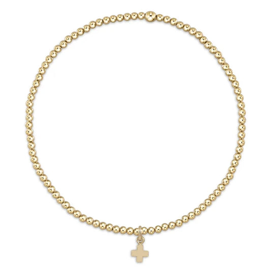 Classic 2mm Beaded Bracelet Sig. Cross Thin Charm-EN