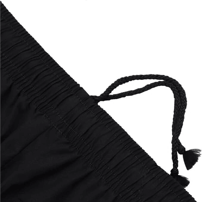Close look of drawstring of black work trouser