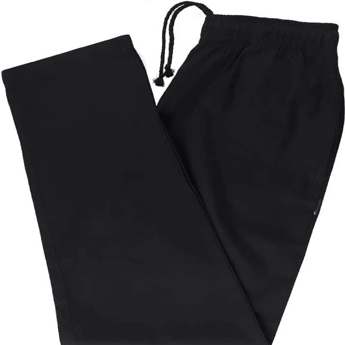 Black drawstring pants on a white background