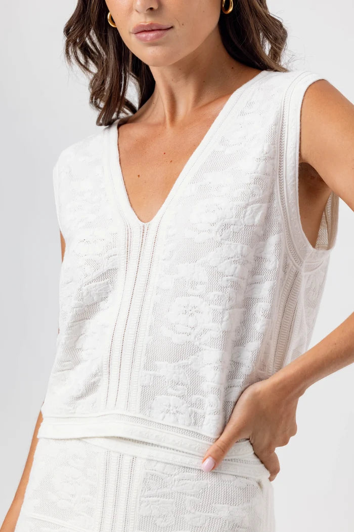 Clover Sweater Vest-Cream Floral Jacquard