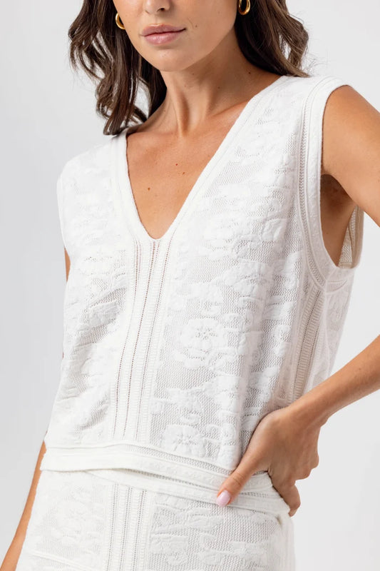 Clover Sweater Vest-Cream Floral Jacquard