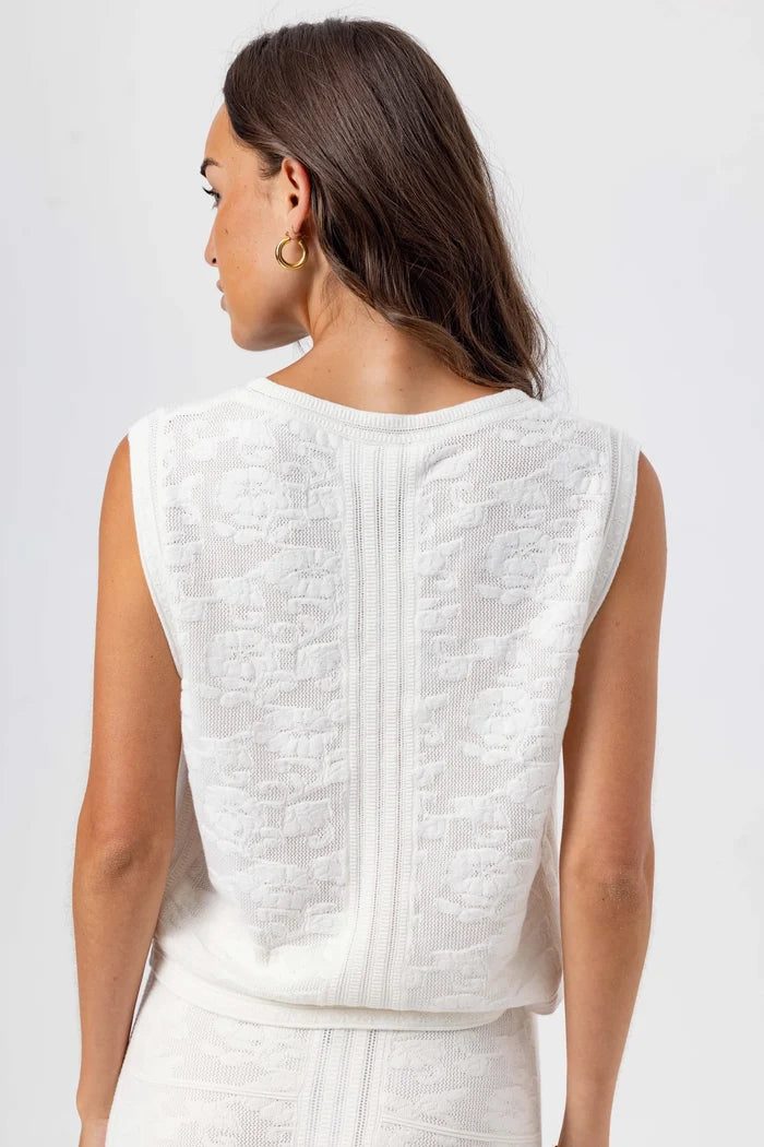 Clover Sweater Vest-Cream Floral Jacquard