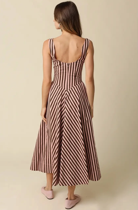 Cocoa Stripe Maxi Dress-Natural