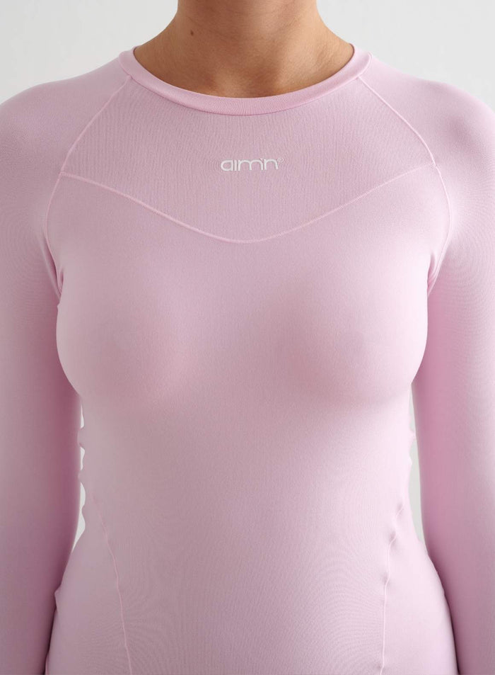 Cotton Candy pink Soft Basic Long Sleeve by aim'n featuring a round neck and small white logo on the chest.