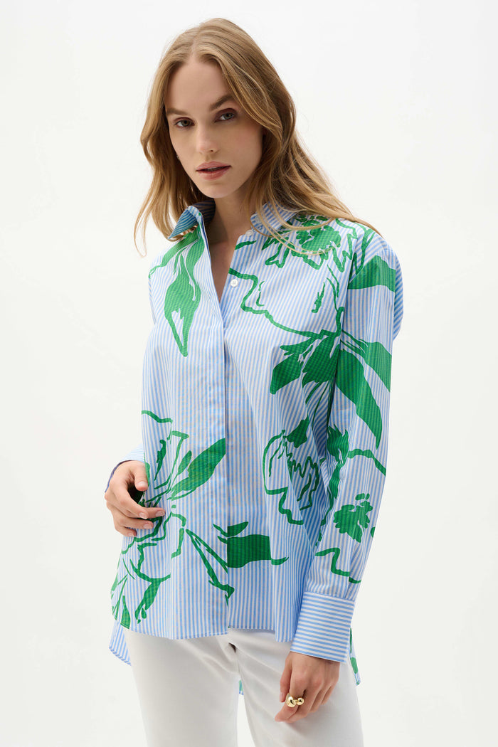 Cotton Striped Floral Blouse