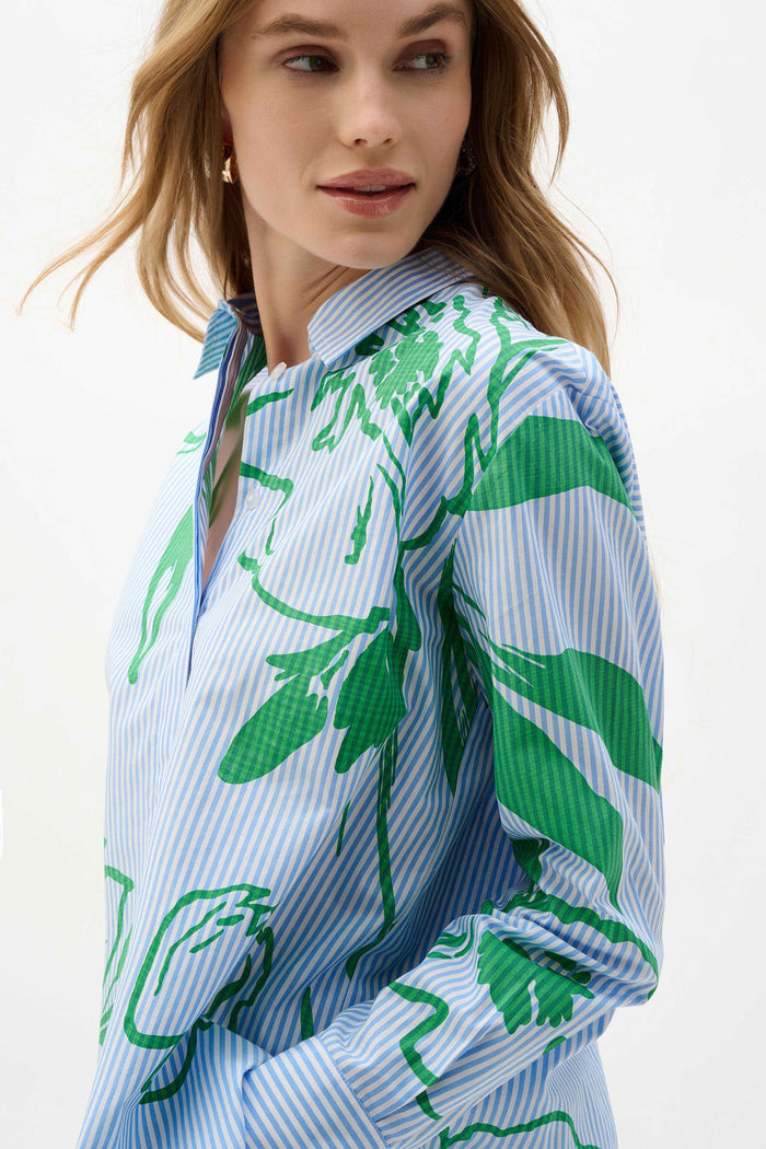 Cotton Striped Floral Blouse