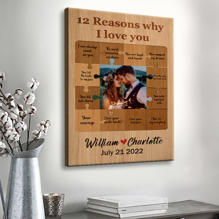 Custom Photo - 12 Reasons Why I Love You - Personality Customized Canvas - Gift For Couple