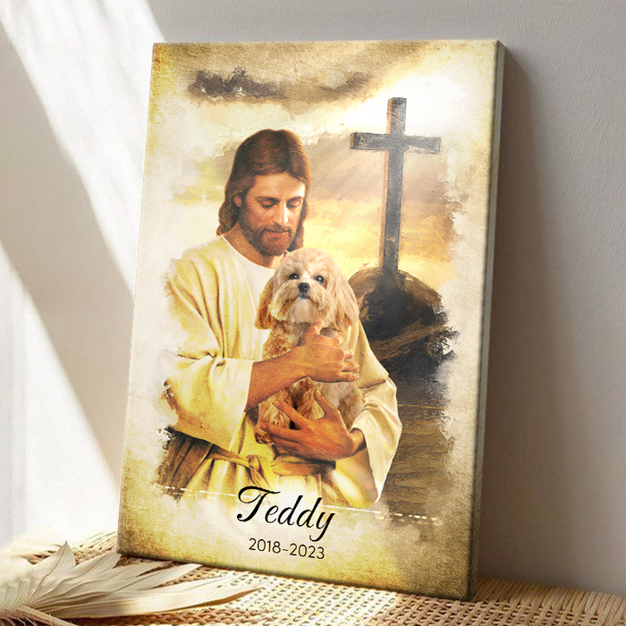 Custom Photo - God Hug Dog - Personalized Customized Canvas - Memorial Gift For Loss - Gift For Pet Lover
