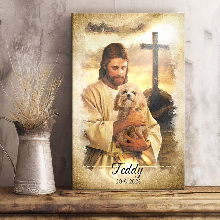 Custom Photo - God Hug Dog - Personalized Customized Canvas - Memorial Gift For Loss - Gift For Pet Lover