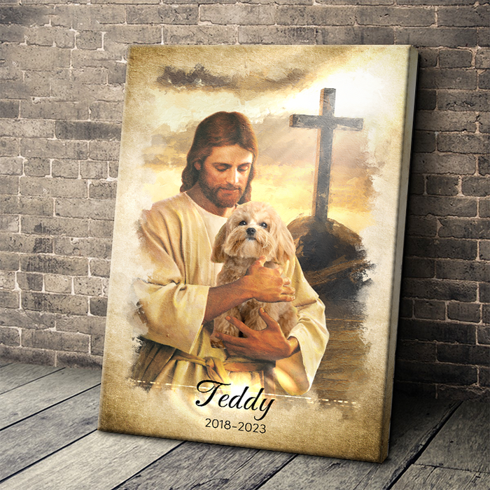 Custom Photo - God Hug Dog - Personalized Customized Canvas - Memorial Gift For Loss - Gift For Pet Lover
