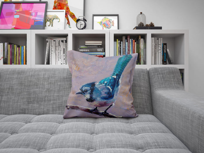 Decorative Pillow, Blue Jay Bird Pillow, Comfortable, Bright Yellow Pillow, Cute Pillow Cases, 18 X 18 Pillow Covers, Playroom Decor