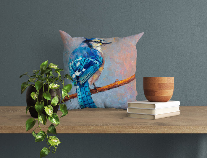 Decorative Pillow, Blue Jay Bird Pillow, Comfortable, Bright Yellow Pillow, Fun Pillow Cases, 18 X 18 Pillow Covers, Nursery Pillows